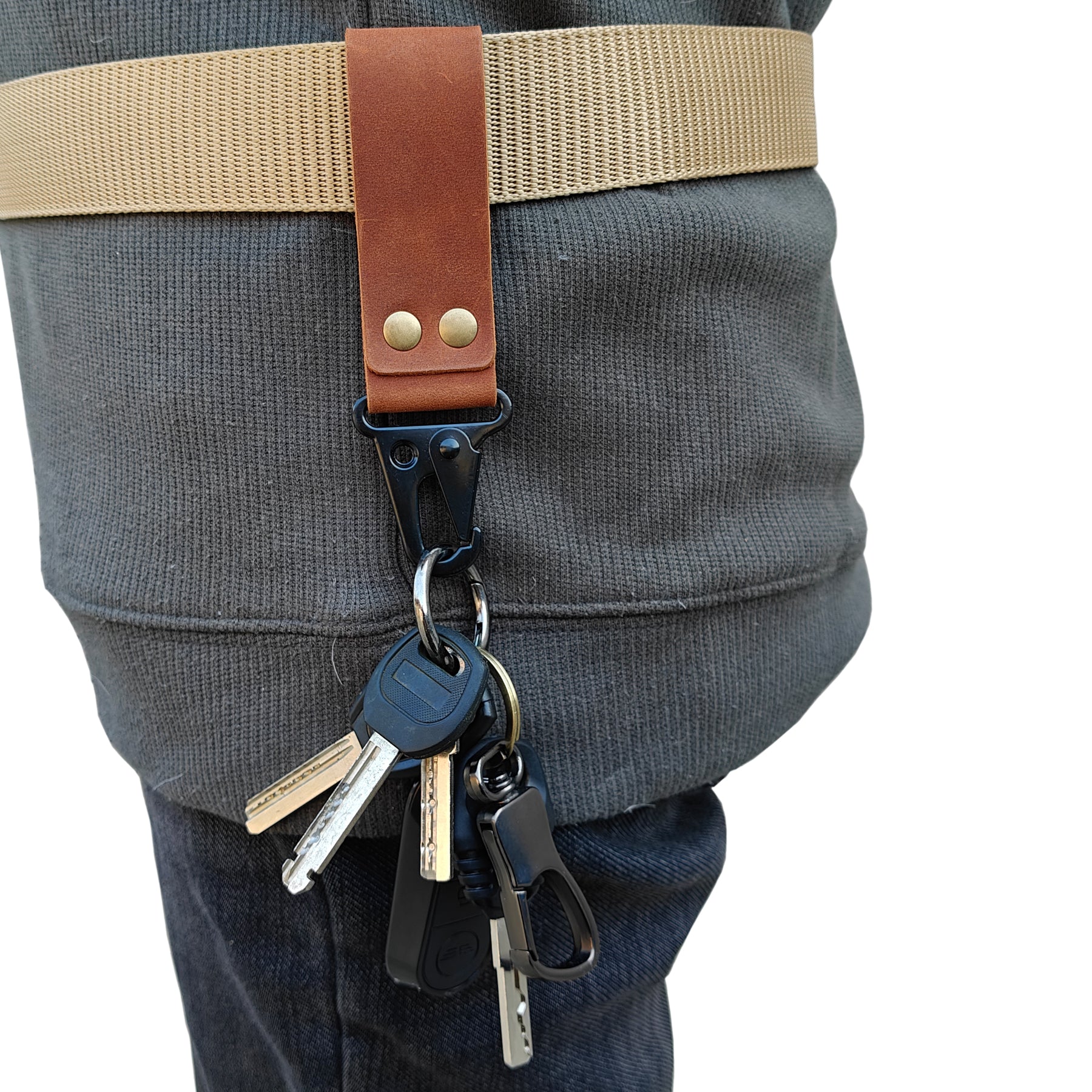 MEEBOY Handmade Leather Key Ring Holder, Belt Loop Key Keeper