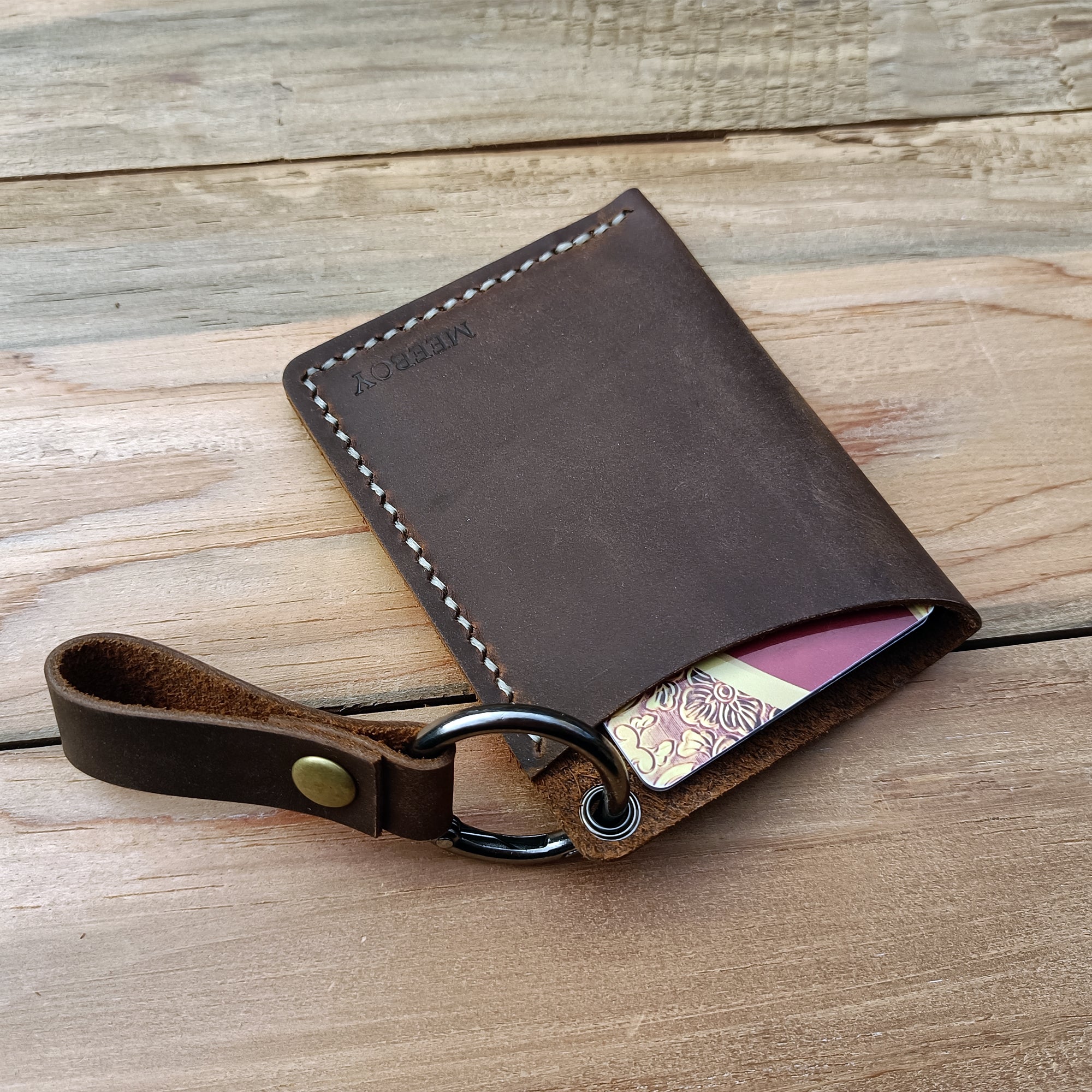 MEEBOY Handmade  leather business card holder Front Pocket Card Wallet bank card case Easy to carry