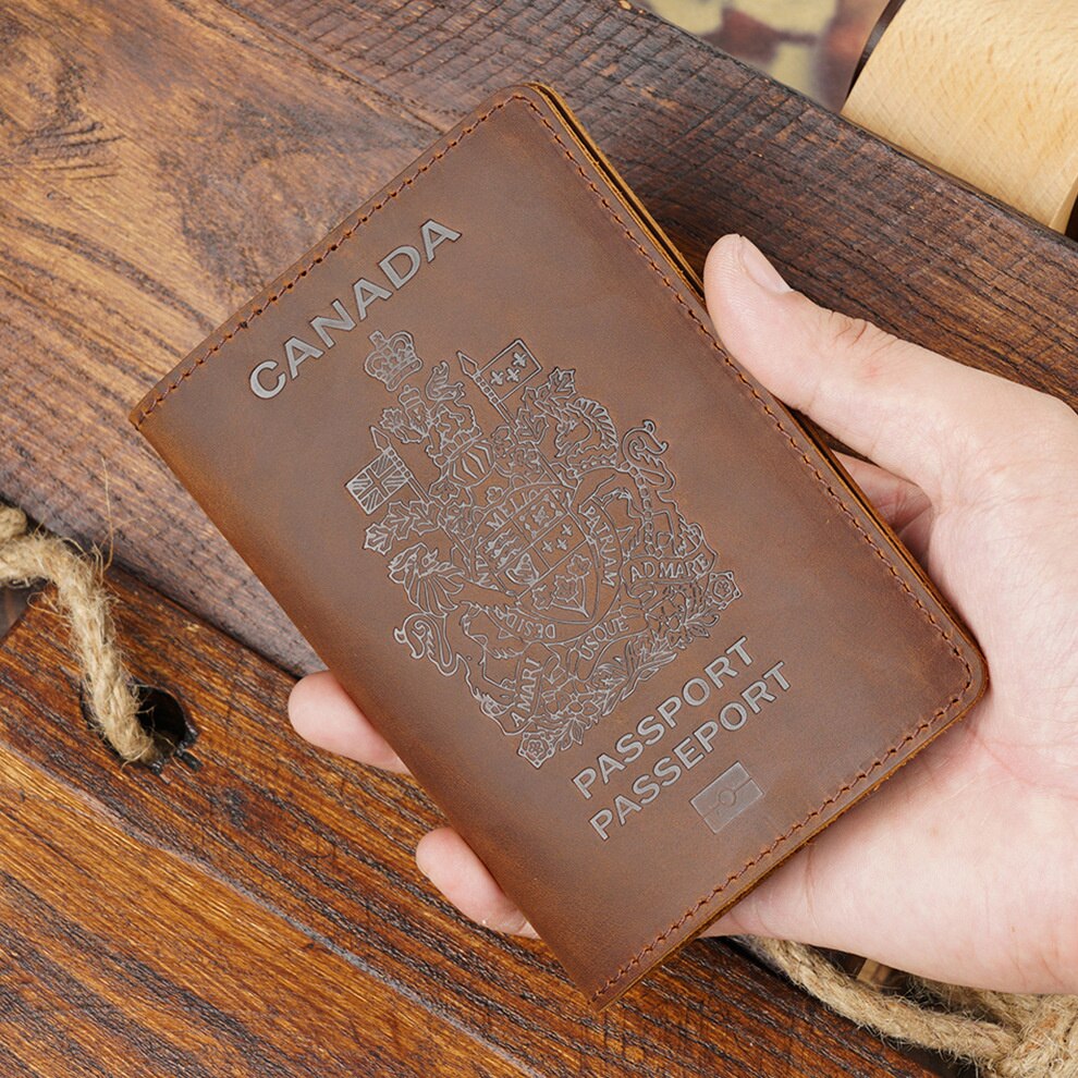 MEEBOY  Leather Canada Passport Cover For Canadians Credit Card Holder Passport Case Unisex Travel Wallet